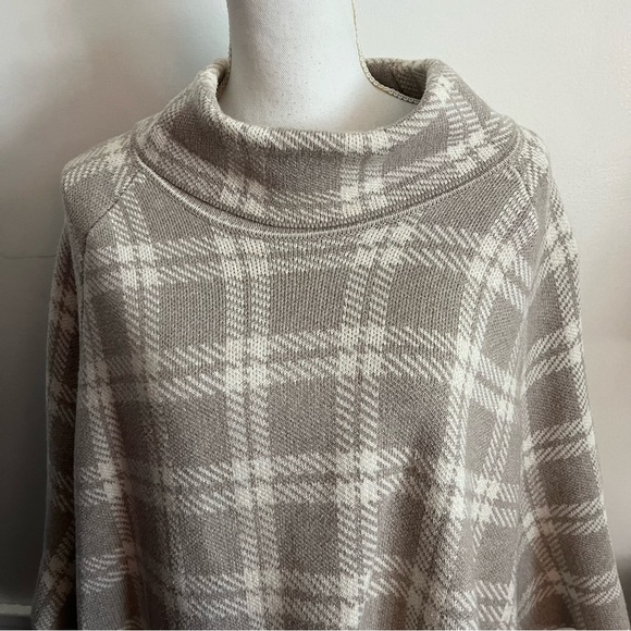 Loft • Tan Taupe Plaid Cowl Neck Sweater - Picture 2 of 5